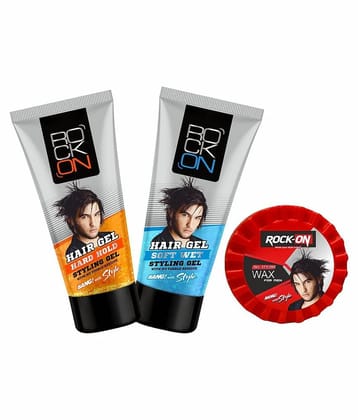 ROCK ON Hair Styling Wax 125 g + Soft Wet Styling Hair Gel 60g + Hard Hold Styling Hair Gel 60g