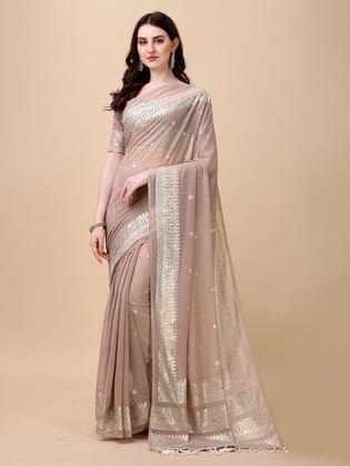 Mauve & Silver-Toned Ethnic Motifs Silk Blend Banarasi Saree
