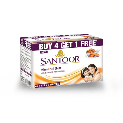 Santoor Almond Soft Soap (With Sandal & Almond Milk) - Pack of 4, 500 gm Pack