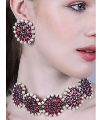 Sunhari Jewels Maroon Alloy Necklace Set ( Pack of 1 ) - Maroon