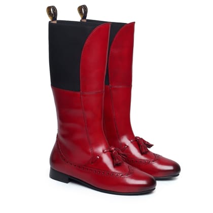 Wine Brogue Tassel With Oxford Heel Ladies Long Boots By Brune & Bareskin-36/3