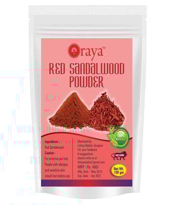 ORAYA 100% Pure & Natural Red Sandalwood Powder(100GM) Face Pack 100 gm