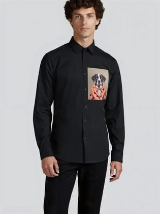 Black Animal Printed Casual Shirt-BLACK / S