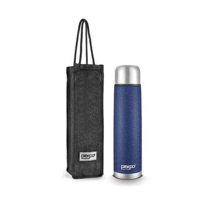 Pexpo 24 Hrs Hot & Cold, 750 ML Stainless Steel Insulated ISI Certified Flask with Jute Bag, Blue, Set of 1, Flamingo | Leak-Proof | Eco-Friendly | Office | Home | Kitchen | Travelling | Hiking Flask