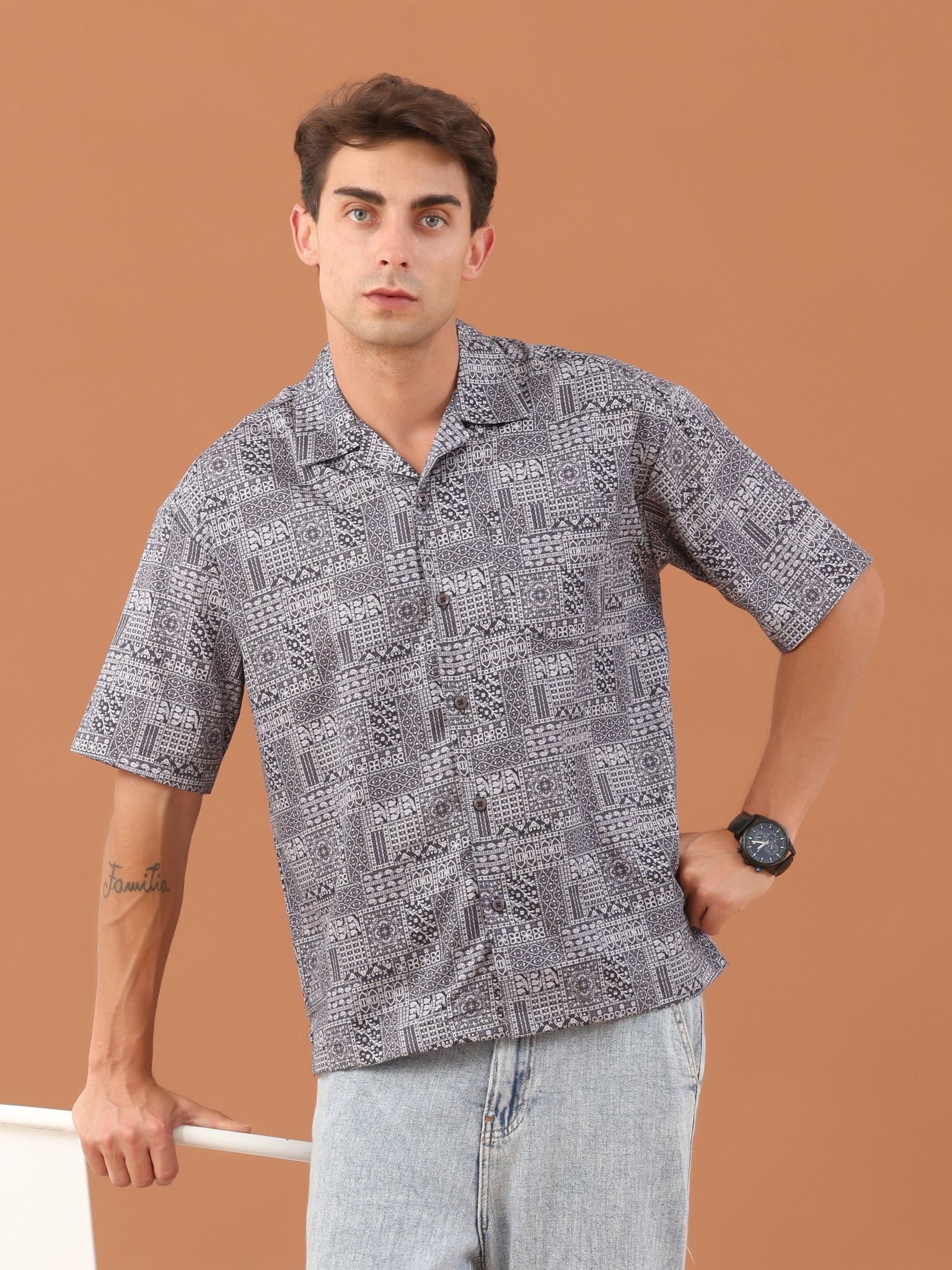 Enigma Purple Paisley Oversized Shirt-S