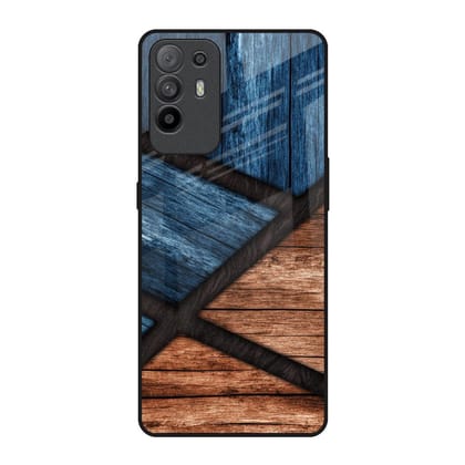 Wooden Tiles Glass Case for Oppo F19 Pro Plus