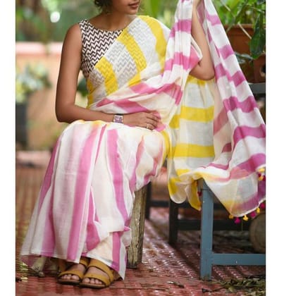 AWESOME LINEN COTTON PRINTED SAREE -1776