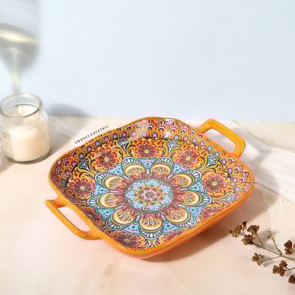 Summer Orange Decorative Platters - Set Of 2-B - Square Serving Tray - Set Of 2