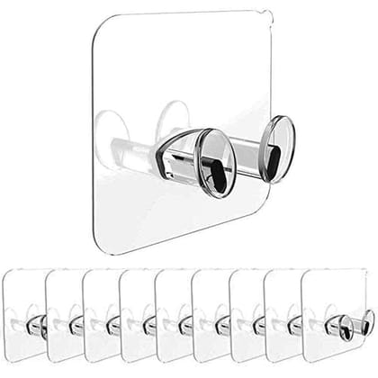 Multi-Purpose Transparent Adhesive Plug Hooks Drill Free Removable Waterproof and Oil Proof Plug Wall Hook Power Plug Storage Hook Socket Rack Free Punching Stickers (Pack of 10)
