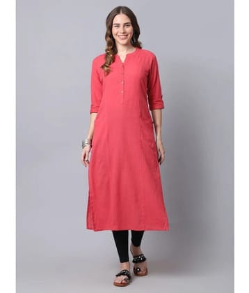 Pistaa Cotton Solid Straight Womens Kurti - Red ( Pack of 1 ) - None