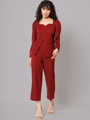 Sweetheart Neck Long Sleeve Top With Trousers