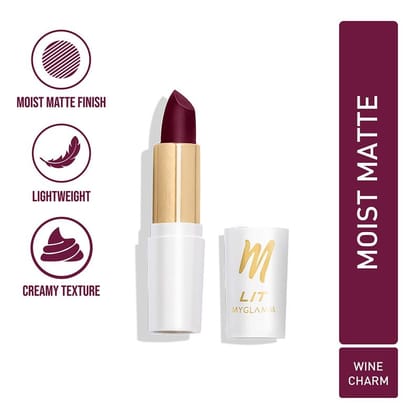 MyGlamm LIT Moist Matte Lipstick - Wine Charm (Sangria Shade)| Long Lasting, Pigmented, Hydrating Lipstick with Moringa Oil and Vitamin E