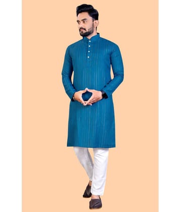 YUG ART - Blue Cotton Regular Fit Mens Kurta Pyjama Set ( Pack of 1 ) - None