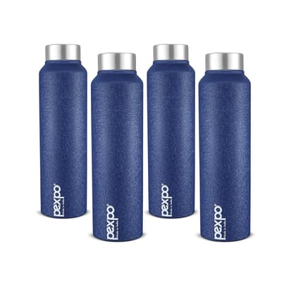 Pexpo Stainless Steel Fridge Water Bottle, 1000 ml, Pack of 4 Blue, Chromo | Fast Cooling & Eco-Friendly Water Bottle