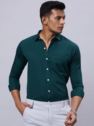 Men Green Solid Slim Fit Cotton Shirt-S