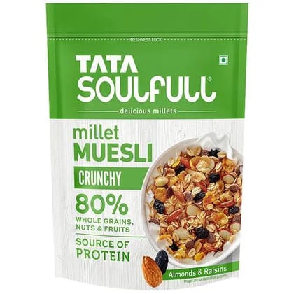 Tata Soulfull Crunchy Millet Muesli  80 Whole Grains Nuts  Fruits Source Of Protein 500 G Pouch