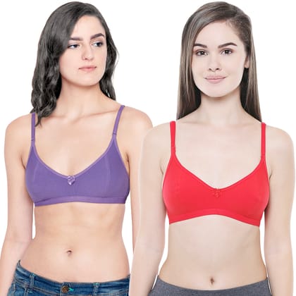 Bodycare Women Cotton Spandex Full Coverage Non Padded Regular Bra Pack - 2 E1575REDPU