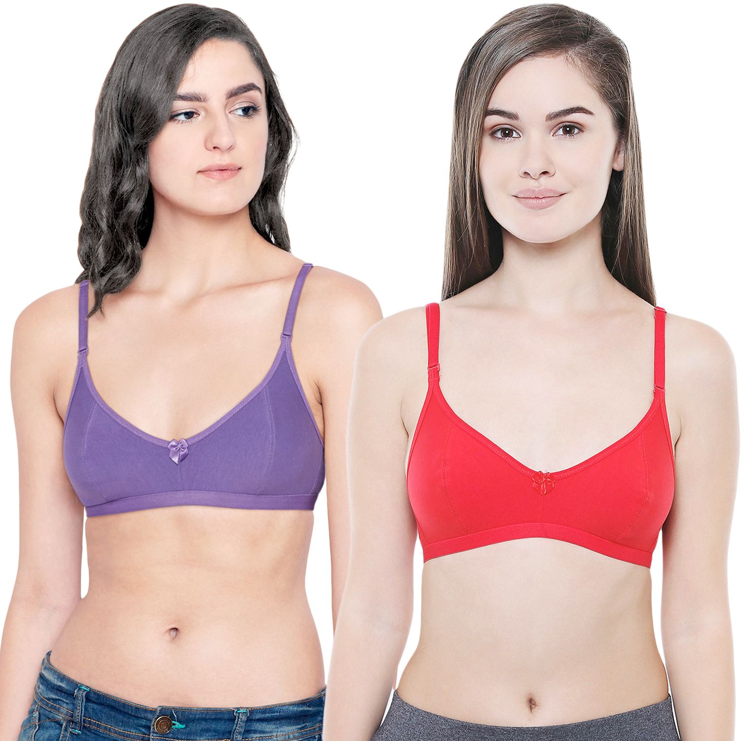 Bodycare Women Cotton Spandex Full Coverage Non Padded Regular Bra Pack - 2 E1575REDPU