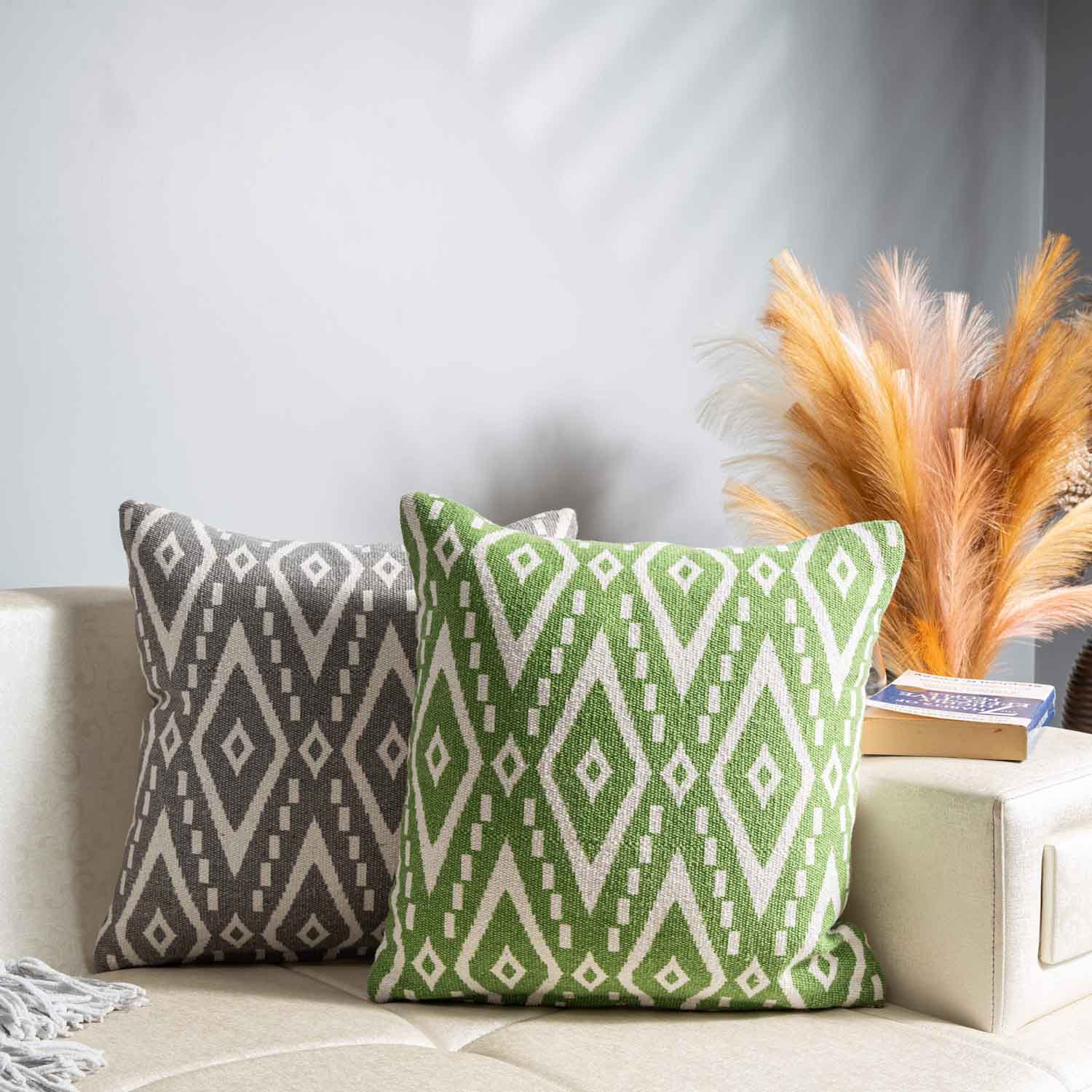 Traditional Ikat Cushion Cover-16"x16" / Grey