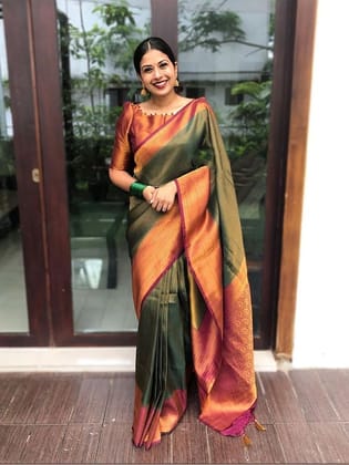 Ethnic Motifs Woven Design Zari  Banarasi Saree