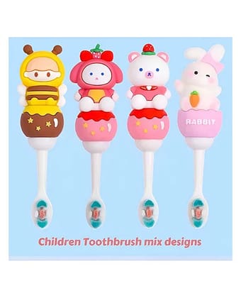 Toothbrush For Baby And Kids Cute Kawaii Cartoon Design Colorful Soft Toothbrush For Babies And Kids Extra Microfiber Soft Bristles With Silicone Grip And Spilt Bristle - (Pack of 1 Color And Des