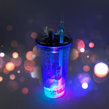 6883B  LED Glow Light, Design Printed Insulated Double Wall Plastic Tumbler Cups With Straws 13oz Theming Astronaut in Space Travel Tumbler Freezer Mug Drinking Cups for Boys and Girls (Pack Of 1)