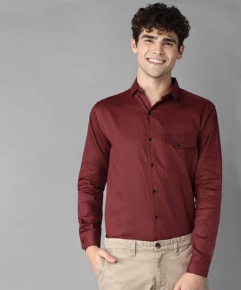 Rich Vesture Mens Maroon Color Poly Cotton Fabric Solid Regular fit Full Sleeve Casual And Semi Formal Wear With Apple Cutt Shirt For EveryDay (Pack of 1) (Size:- XL) - None