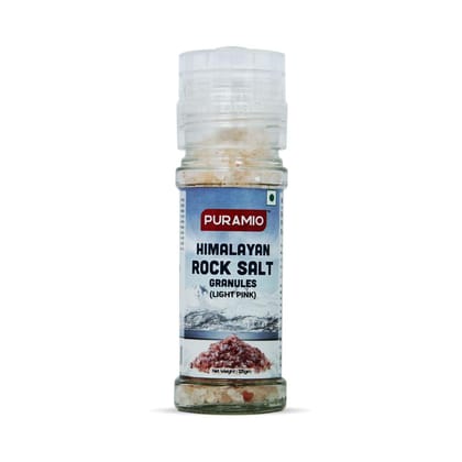Puramio Himalayan Pink Rock Salt Granules in Grinder Bottle - Light, 125 gm