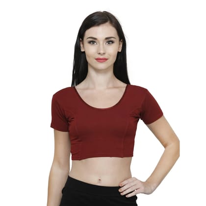 Vami Women's Cotton Stretchable Readymade Blouses - Maroon S