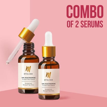 MyGlamm Niacinamide Serum Pack of 2 | Anti-inflammatory Face Serum Enriched With Moringa & Tiger Grass for Reducing Face Blemishes (30g x 2)