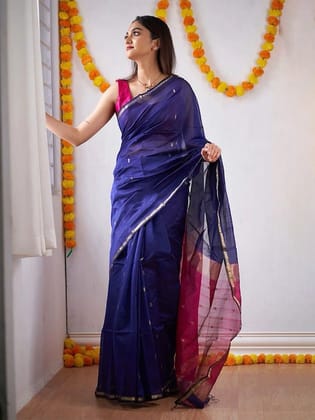 Ethnic Motifs Woven Design Zari Silk Blend Banarasi Saree