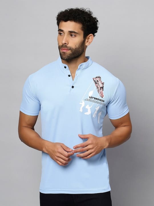 Graphic Printed Henley Neck Cotton T-shirt