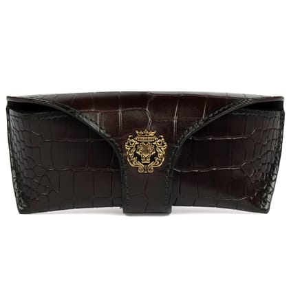 Dark Brown Croco Print Leather Looped Closure Eyewear Glasses Cover by Brune & Bareskin-FS