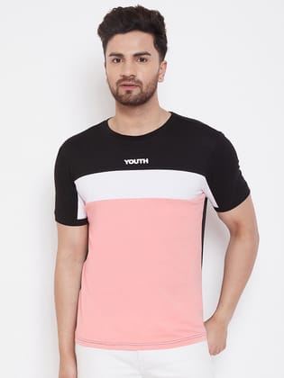 Gritstones Color Block Men Round Neck Pink, Black T-Shirt