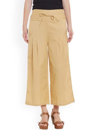 Women Beige Solid Relaxed Fit Palazzo Trousers