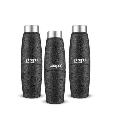 PEXPO Stainless Steel Fridge Water Bottle, 1L, Pack Of 3 Black, Duro | Eco-Friendly Water Bottle With 3x Powder Coating