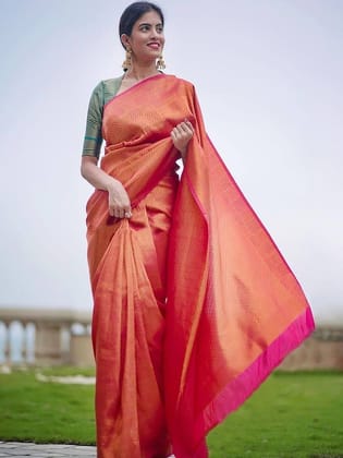 Ethnic Motifs Woven Design Zari Banarasi Saree
