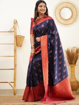 Ethnic Motifs Woven Design Zari Banarasi Saree