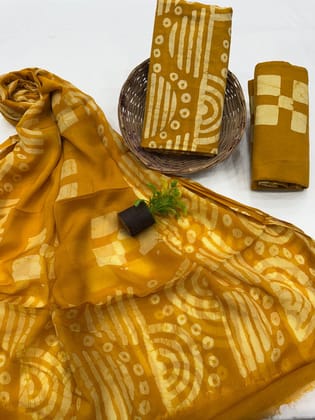 Pure Cotton Unstitched Suit With Chiffon Dupatta-As shown in picture / 2.5 mtr each / Pure cotton with chiffon dupatta