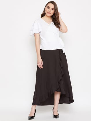 Women Green & Brown Overlapping Top with Ruffled Skirt