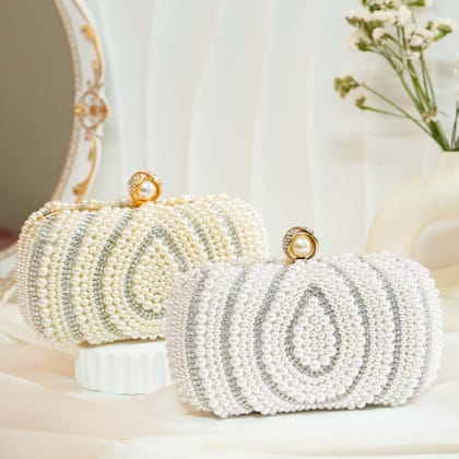 Pearl Drop Clutch Bag-Silver