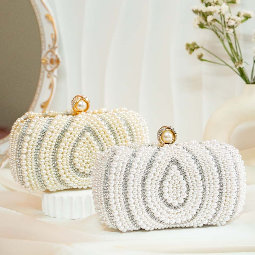 Pearl Drop Clutch Bag-Silver
