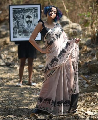 AWESOME LINEN COTTON PRINTED SAREE -1804