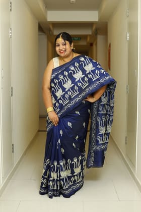 Zehra-Art Silk / Blue / Hand Embroidery Kantha Silk