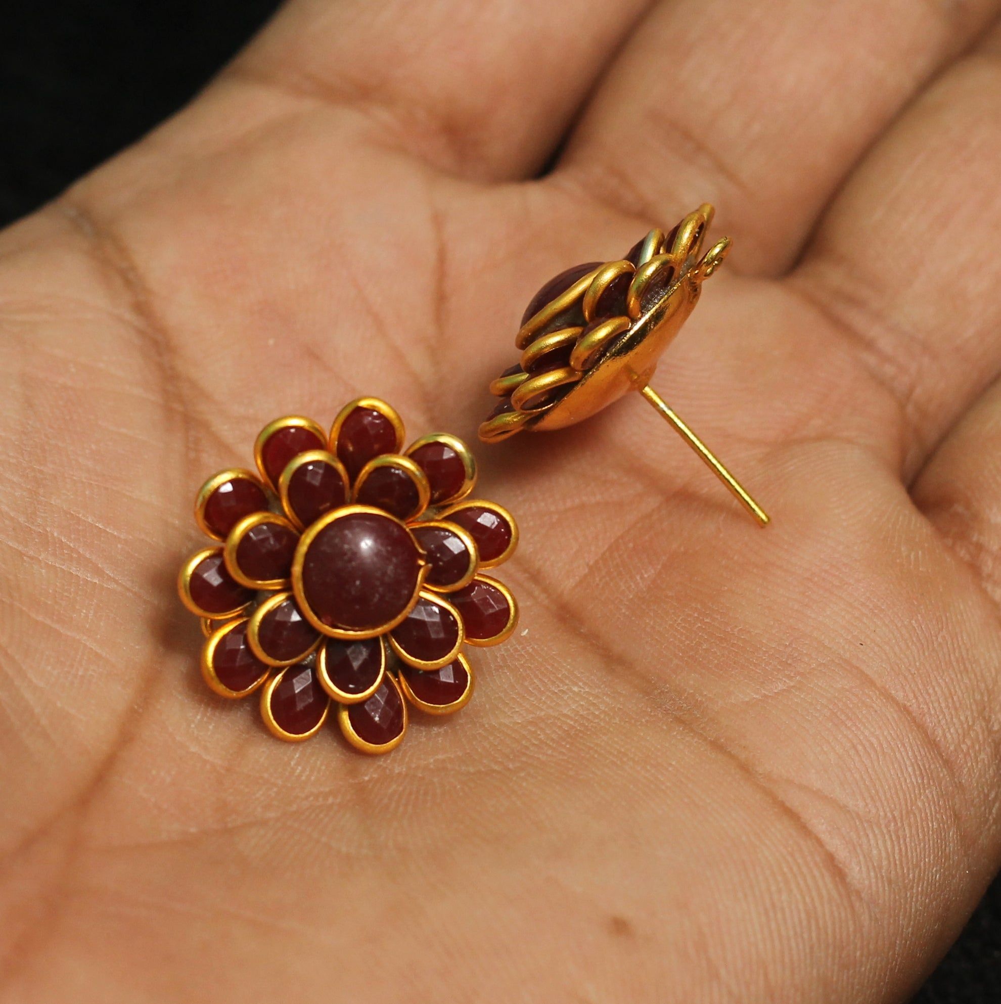 2 Pairs Double Layer PACCHI EARRING MAROON 20X20 mm-Maroon / Acrylic