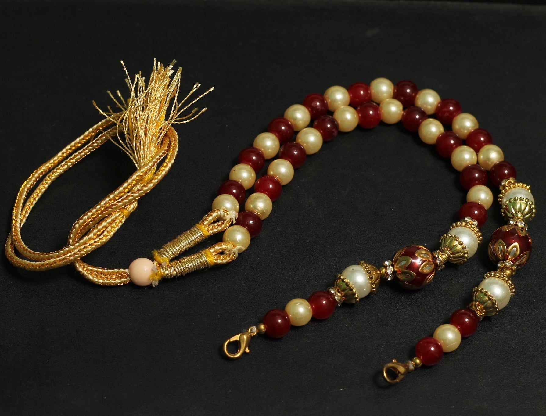 10 Pcs, Designer Meenakari Beaded Necklace Dori Red-Red / Glass