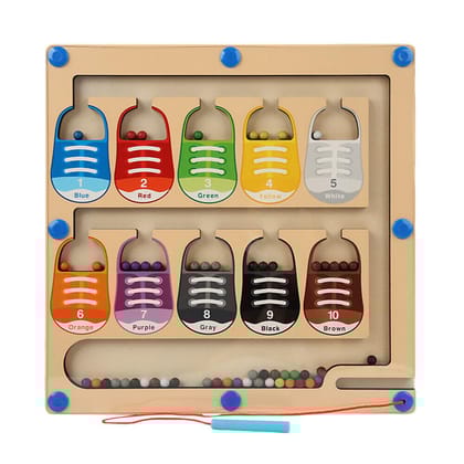 Magnetic Color and Number Maze Board Puzzle Counting, Matching and Fine Motor Skills Activity Toy for Toddlers (Colourful Shoes)