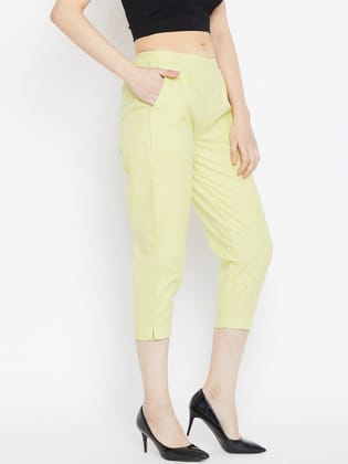 Women Lime Green Textured Relaxed Cigerette Trousers