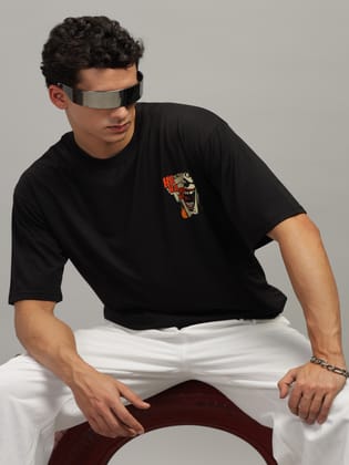 Gritstones Men Black Oversized "Joker Face" T-Shirt
