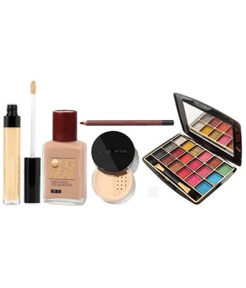 swenky eyeshadow with loose powder concealer foundation & lip liner (Pack of 5)